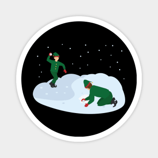 Elves having a snowball fight Magnet